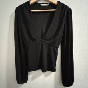 Red by BKE Womens Deep V-Neck Empire Waist Long Sleeve Top Black Small